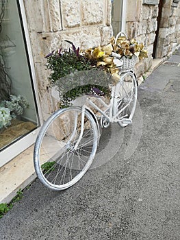 decorative white bicycle with