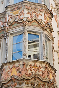 Decorative window of an historic building in Innsbruck, Austria