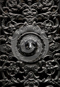 Decorative window metal door with a lion