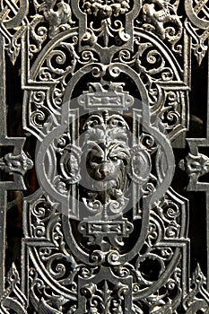 Decorative window metal door with a lion face