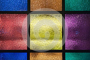 Decorative window of various colored rectangles