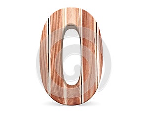 Decorative wood alphabet digit zero symbol - 0 from wooden Planks. 3d rendering illustration. Isolated on white background.