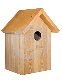 Decorative wooden bird house isolated