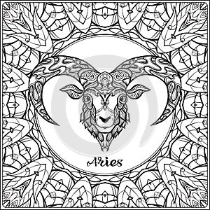 Decorative zodiac sign on pattern background.