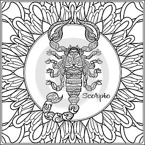 Decorative zodiac sign on pattern background.