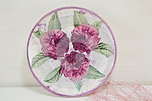 Decoupage decorated plate