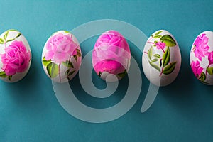 Decoupage Easter eggs, with flowered paper napkins above view