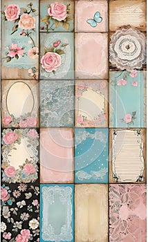 Decoupage sheet, rustic wooden lace paper with handwritten text, pastel colors, background for smartphone