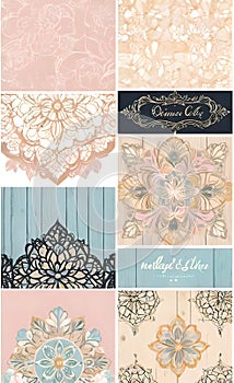 Decoupage sheet, rustic wooden lace paper with handwritten text, pastel colors, background for smartphone