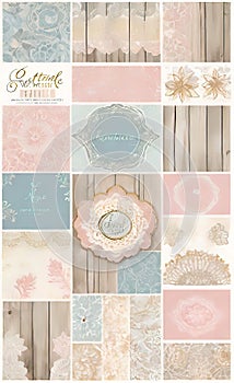 Decoupage sheet, rustic wooden lace paper with handwritten text, pastel colors, background for smartphone