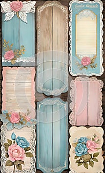 Decoupage sheet, rustic wooden lace paper with handwritten text, pastel colors, background for smartphone