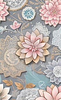 Decoupage sheet, rustic wooden lace paper with handwritten text, pastel colors, background for smartphone