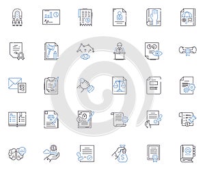 Decree line icons collection. Mandate, Edict, Ruling, Pronouncement, Announcement, Order, Directive vector and linear