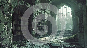 In a decrepit castle in the mountains a group of treasure seekers stumble upon a treasure trove of forgotten knowledge photo