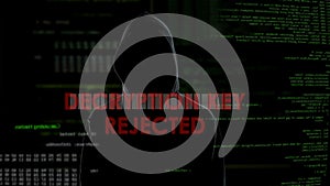 Decryption key rejected, unsuccessful attempt to hack account, angry coder