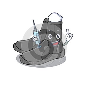 A dedicate dive booties nurse mascot design with a syringe