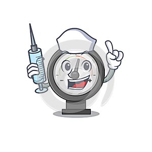 A dedicate pressure gauge nurse mascot design with a syringe