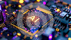 dedicated AI microchip on electric circuit board, artificial intelligence technology and GPU cloud computing concept