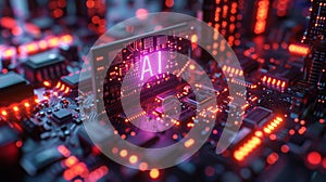 dedicated AI microchip on electric circuit board, artificial intelligence technology and GPU cloud computing concept