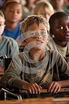 Dedicated disabled student in wheelchair actively learning in a classroom environment