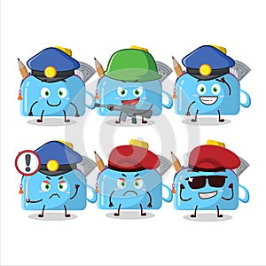 A dedicated Police officer of blue pencil case mascot design style