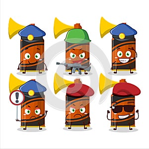 A dedicated Police officer of orange air horn mascot design style