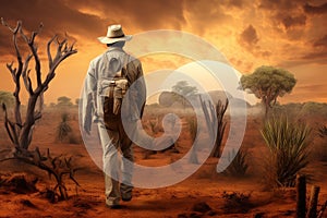 Dedicated Safari man photographer elephants. Generate Ai