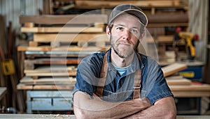 Dedicated sawmill worker exemplifies professionalism in industrial setting with focused expression photo