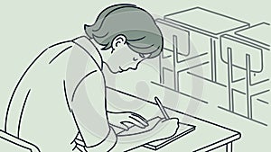 Dedicated Student Writing, Academic Study and Focused Learning, vector design Generative AI