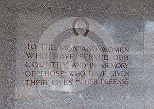 Dedication on wall near entrance to Dallas Memorial Auditorium