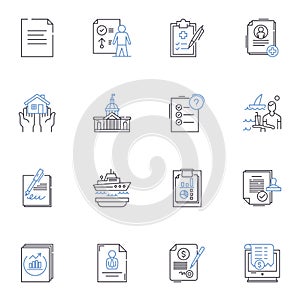 Deductible line icons collection. Threshold, Allowance, Cap, Limitation, Reduction, Excess, Amount vector and linear