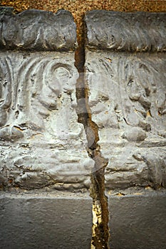 Deep big crack in the ancient column
