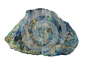 Deep blue azurite with green malachite mineral isolated