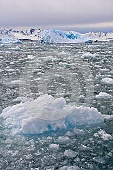 Deep Blue Glacier and Snowcapped Mountains, Albert I Land, Arctic