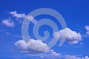 Deep blue sky background with white clouds