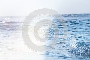 Deep blue stormy sea water surface with foam and waves pattern, Light toning