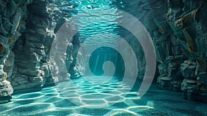 Deep Blue Underwater Cave With Rocks