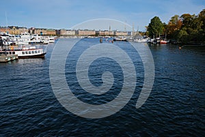 Deep blue water of Lake MÃ¤laren in marina area in Stockholm, Sweden