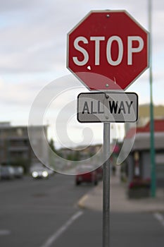 Deep Bokeh Stop All Way traffic sign in Yellowknife, Canada