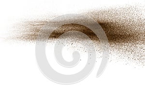 Deep Brown particles splattered on white background.