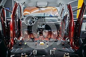 Deep car tuning, disassembled vehicle interior