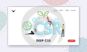 Deep Csr Landing Page Template. Corporate Social Responsibility. Tiny Characters. Ethical and Honest Business Strategy