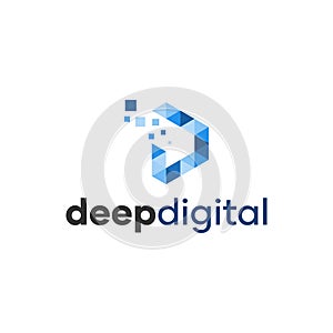 Deep Digital Letter D Symbol Logo Design Template