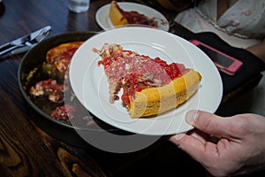 Deep Dish Chicago Style Pizza Slice Serving