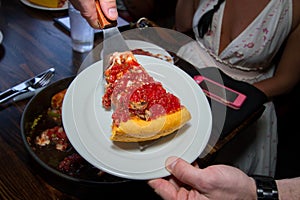 Deep Dish Chicago Style Pizza Slice Serving