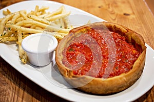 The Deep dish pizza, Chicago-style pizza.
