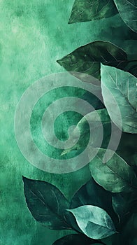 Emerald green gradient with leaf veins on green bg