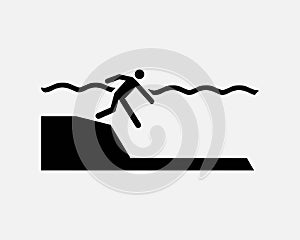 Deep End Pool Icon Sudden Drop Water Level Warning Danger Vector Icon