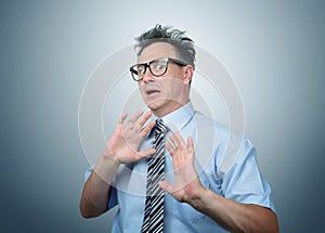 Deep fear of businessman in glasses