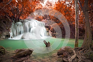 Deep forest waterfall in autumn scene at Huay Mae Kamin waterfall National Park Kanjanaburi Thailand